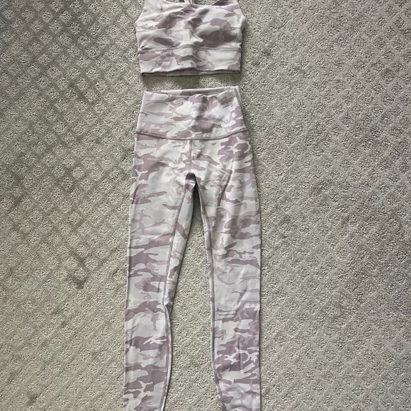 Lululemon PINK PURPLE CAMO LUXTREME RIBBED SET Energy Bra Long Line + Leggings 4 - Picture 15 of 15